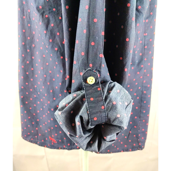 Talbots Women's Shirt Size 12 Roll Tab Cotton Navy Blue Red Polka Dot - Picture 8 of 10